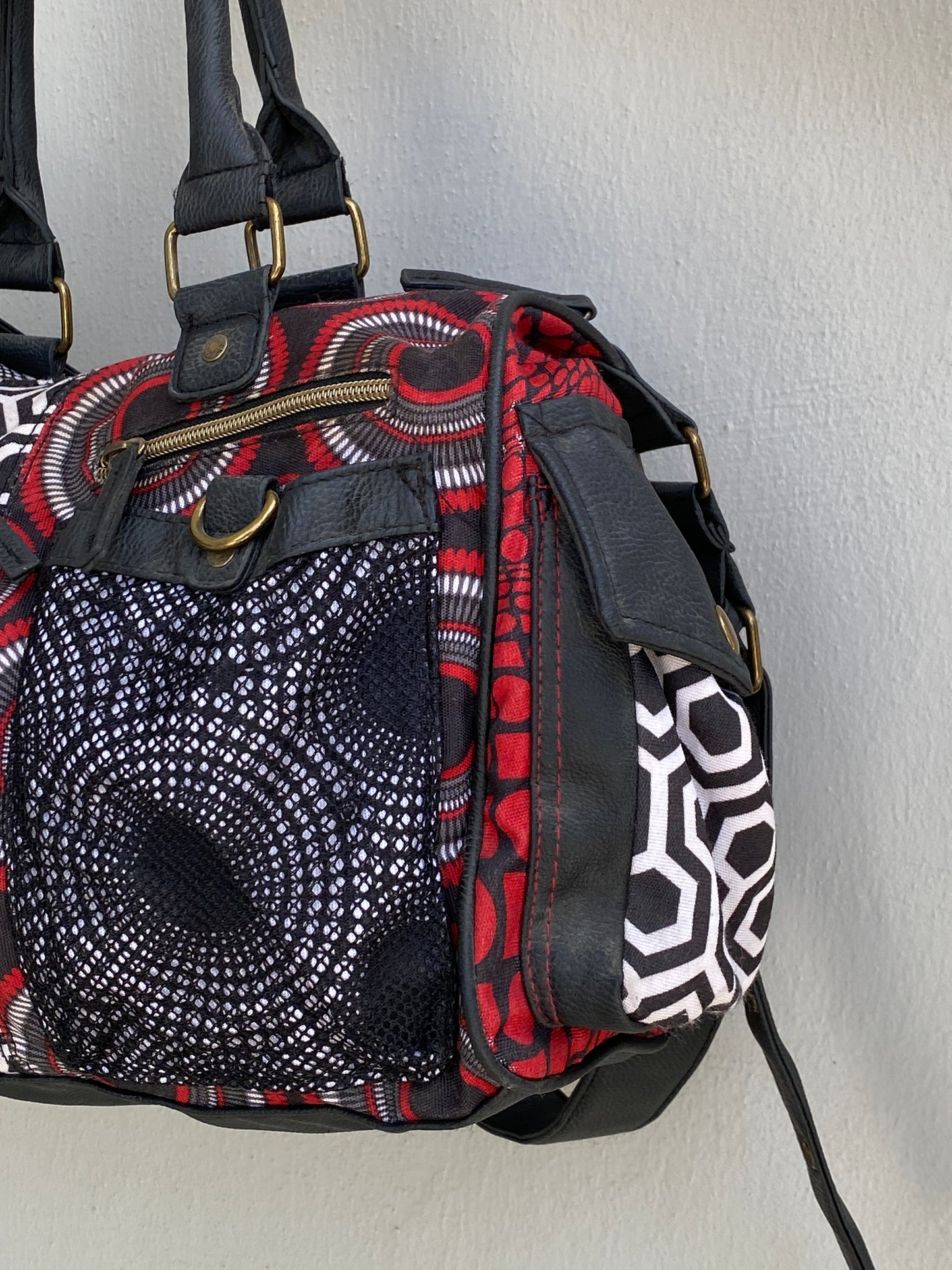 Vintage Y2K Desigual Patchwork Print Multi Pocket Shoulder Bag Boho Graphic Tote