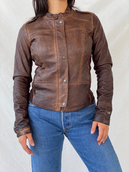 Maurices Brown Faux Leather Biker Style Jacket - S