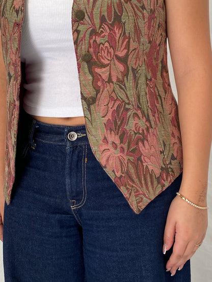 Vintage The Limited Floral Tapestry Vest Pink Button Front Waistcoat – S