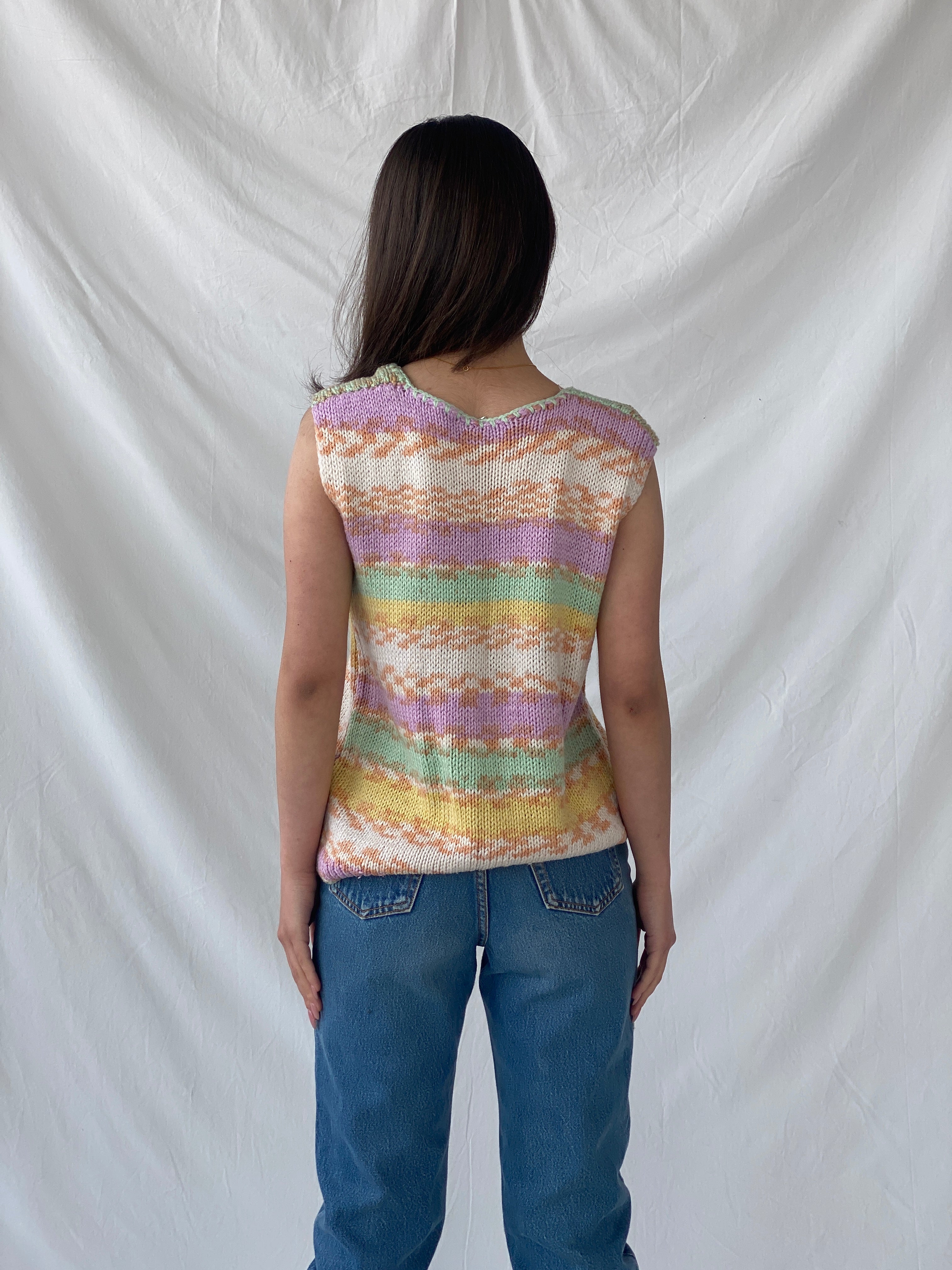 Y2K Pastel Colored Button Up Knitted Vest - M
