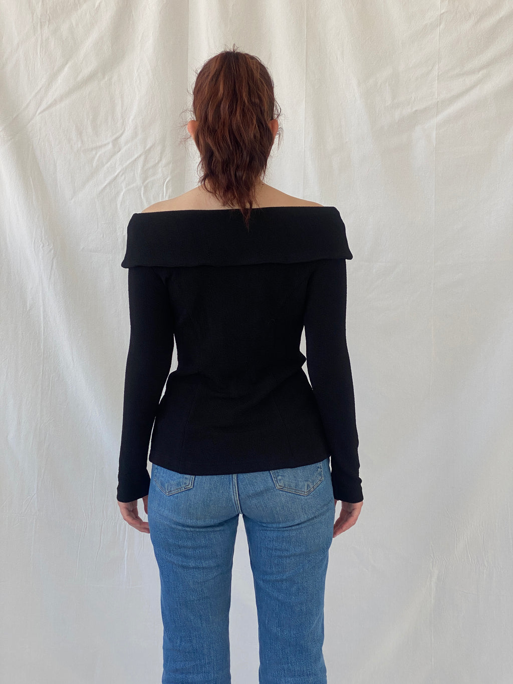 Vintage Nicole Studio Black Long Sleeve Off-Shoulder Top - M