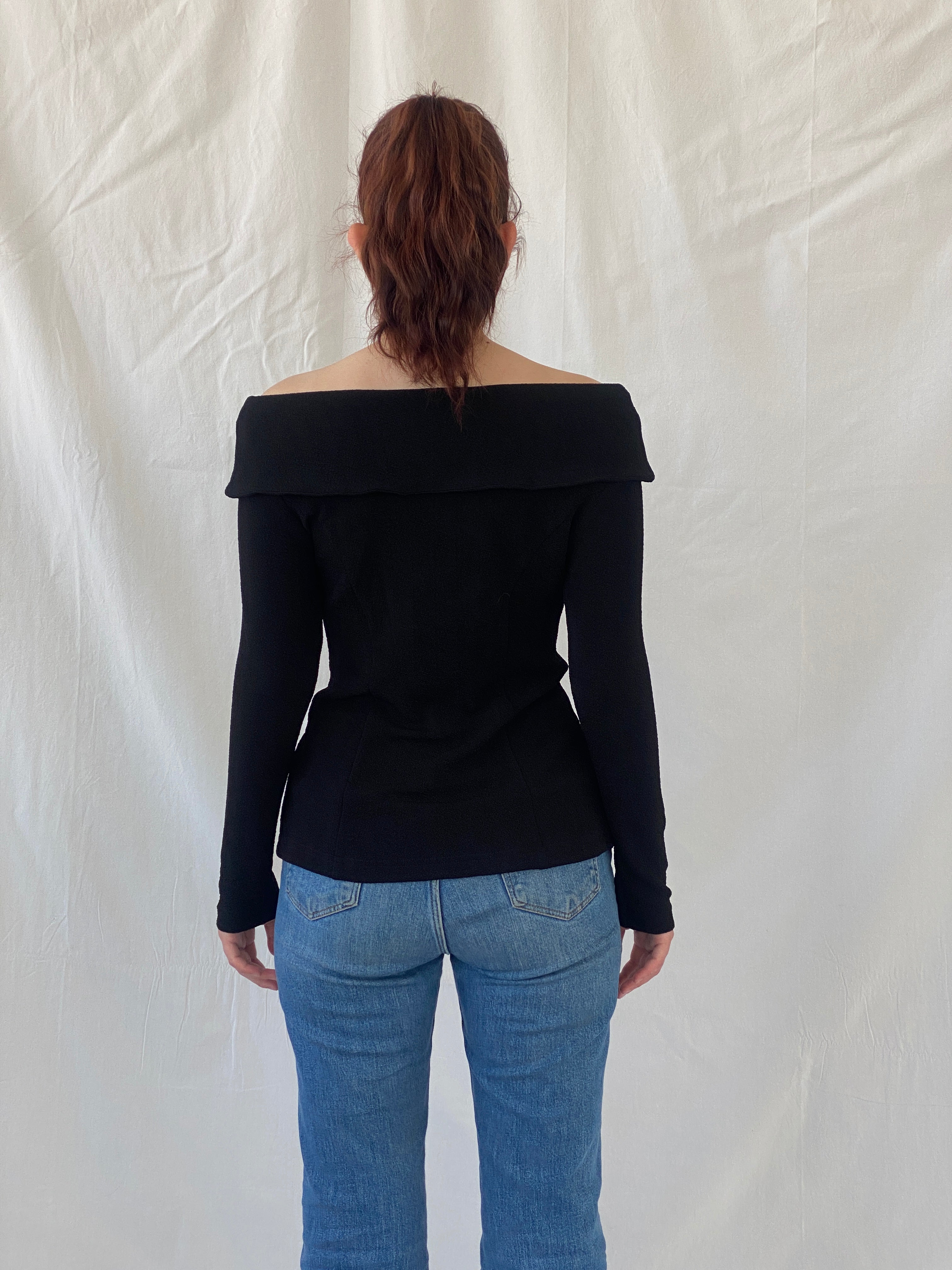 Vintage Nicole Studio Black Long Sleeve Off-Shoulder Top - M