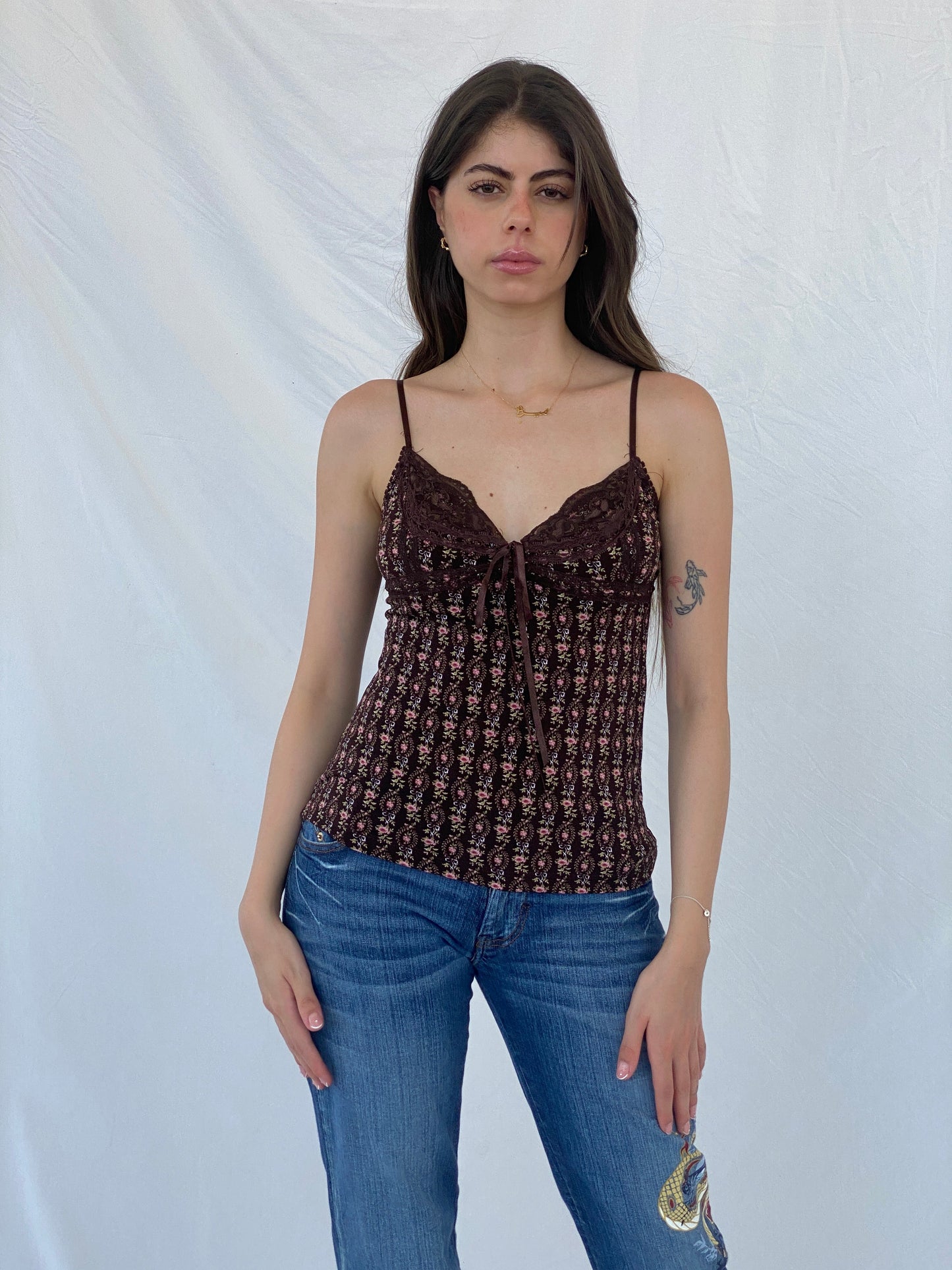 Y2K No Boundaries Brown Floral Cami Top - S