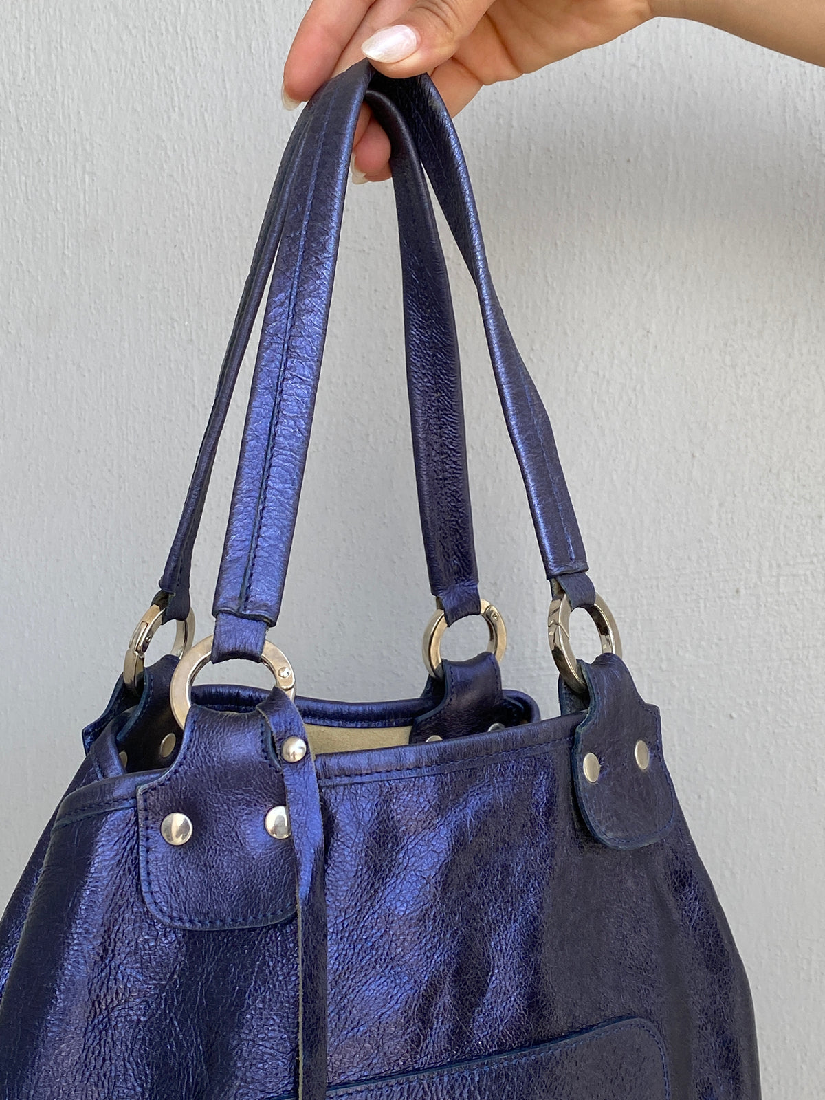 Vintage Y2K Metallic Blue Genuine Leather Slouchy Shoulder Bag Vintage Y2K Metallic Blue Genuine Leather Slouchy Shoulder Bag