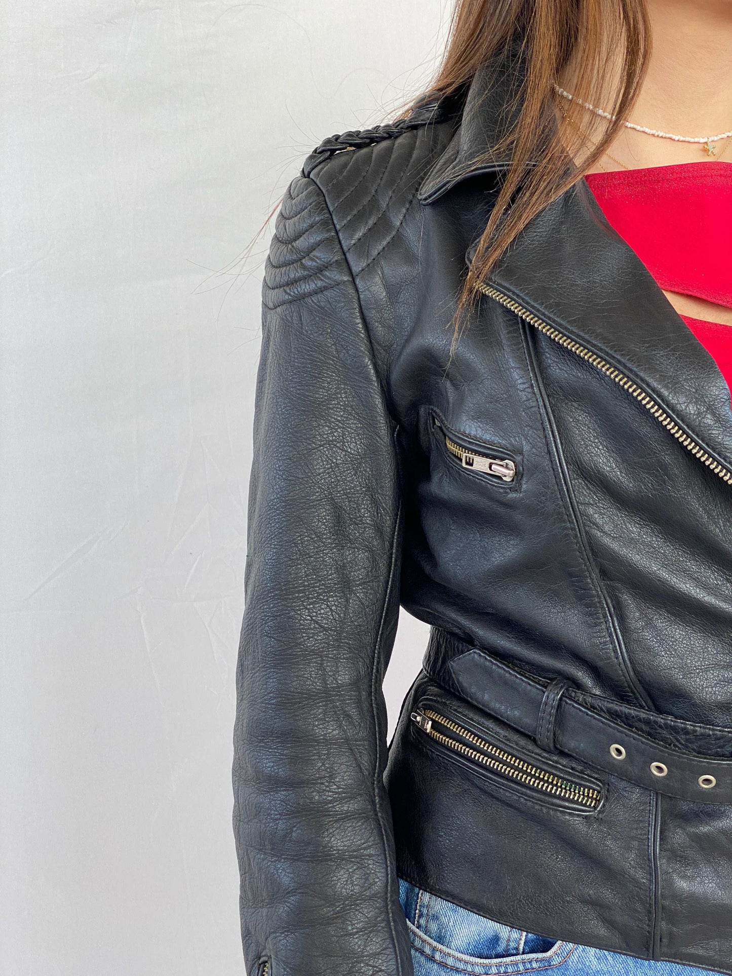 Vintage Heavy Genuine Leather Bikers Jacket - Balagan Vintage Leather Jacket 90s, black leather, genuine leather, genuine leather jacket, Juana, NEW IN