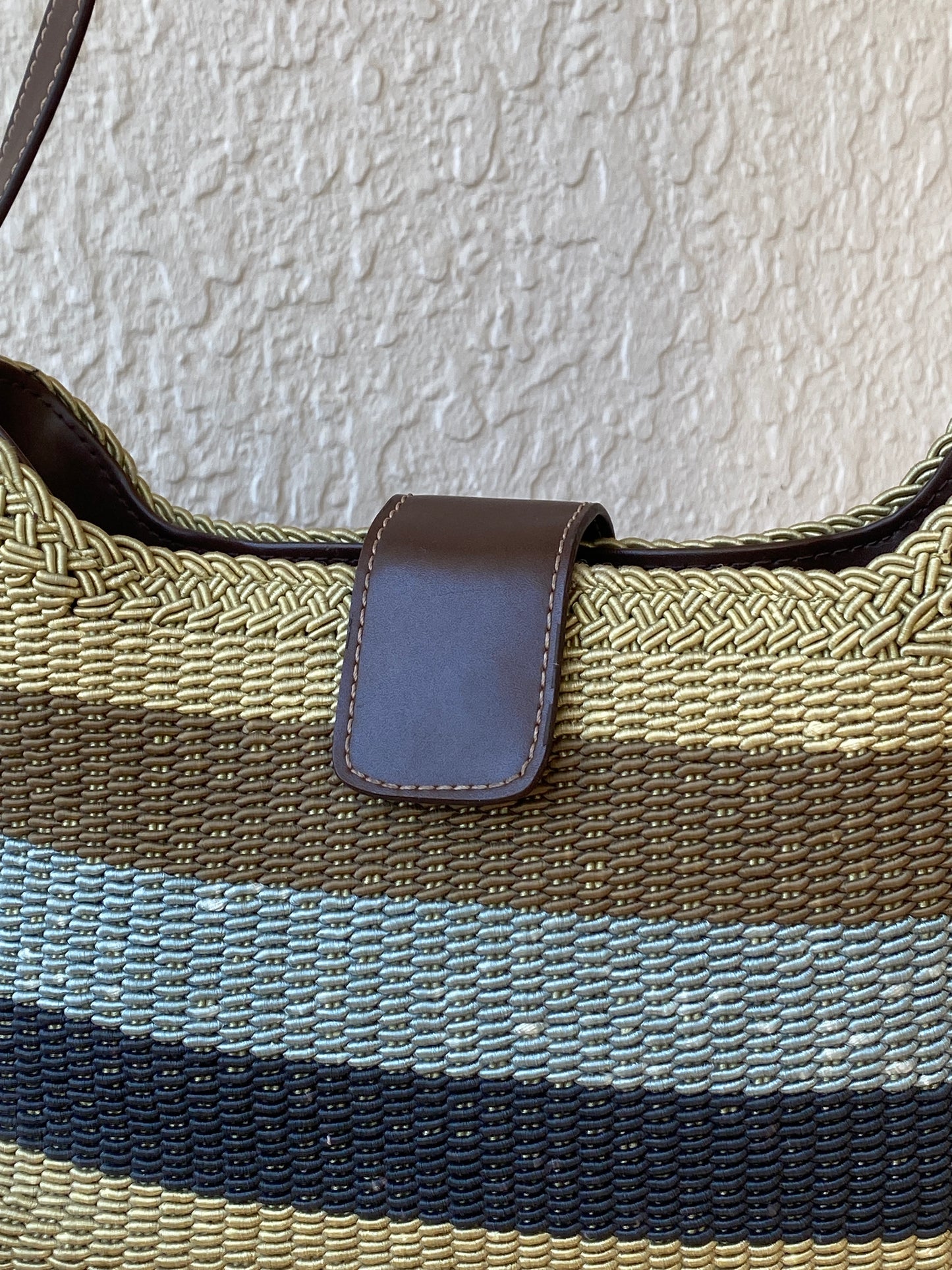 Vintage Y2K Liz Claiborne Neutral Striped Woven Shoulder Bag