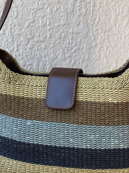 Vintage Y2K Liz Claiborne Neutral Striped Woven Shoulder Bag