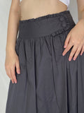 Lavanda Whimsygoth Dark Gray Bubble Midi Skirt Futuristic High Waist Skirt with Button Detail - M