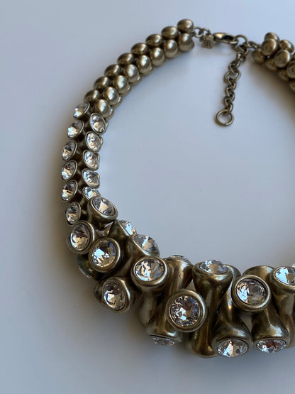 Y2K Banana Republic BR Bronze-Tone Crystal Chunky Statement Necklace