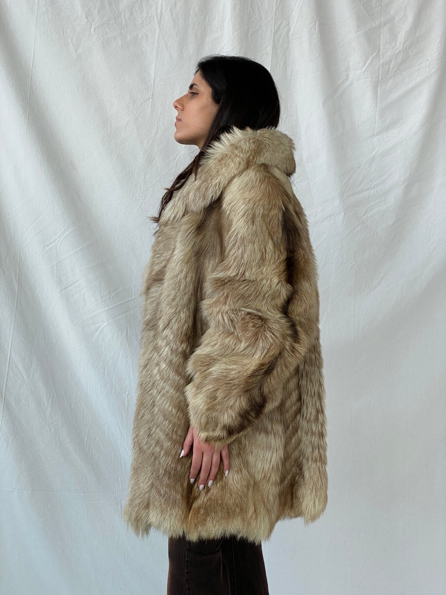 Luxurious Vintage Real Fur Women’s Beige Coat Natural Genuine Fur Jacket - L