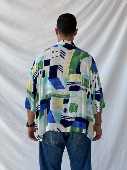 Vintage 90s Streetwear Alan Stuart Cropped Abstract Polo Shirt - 2XL