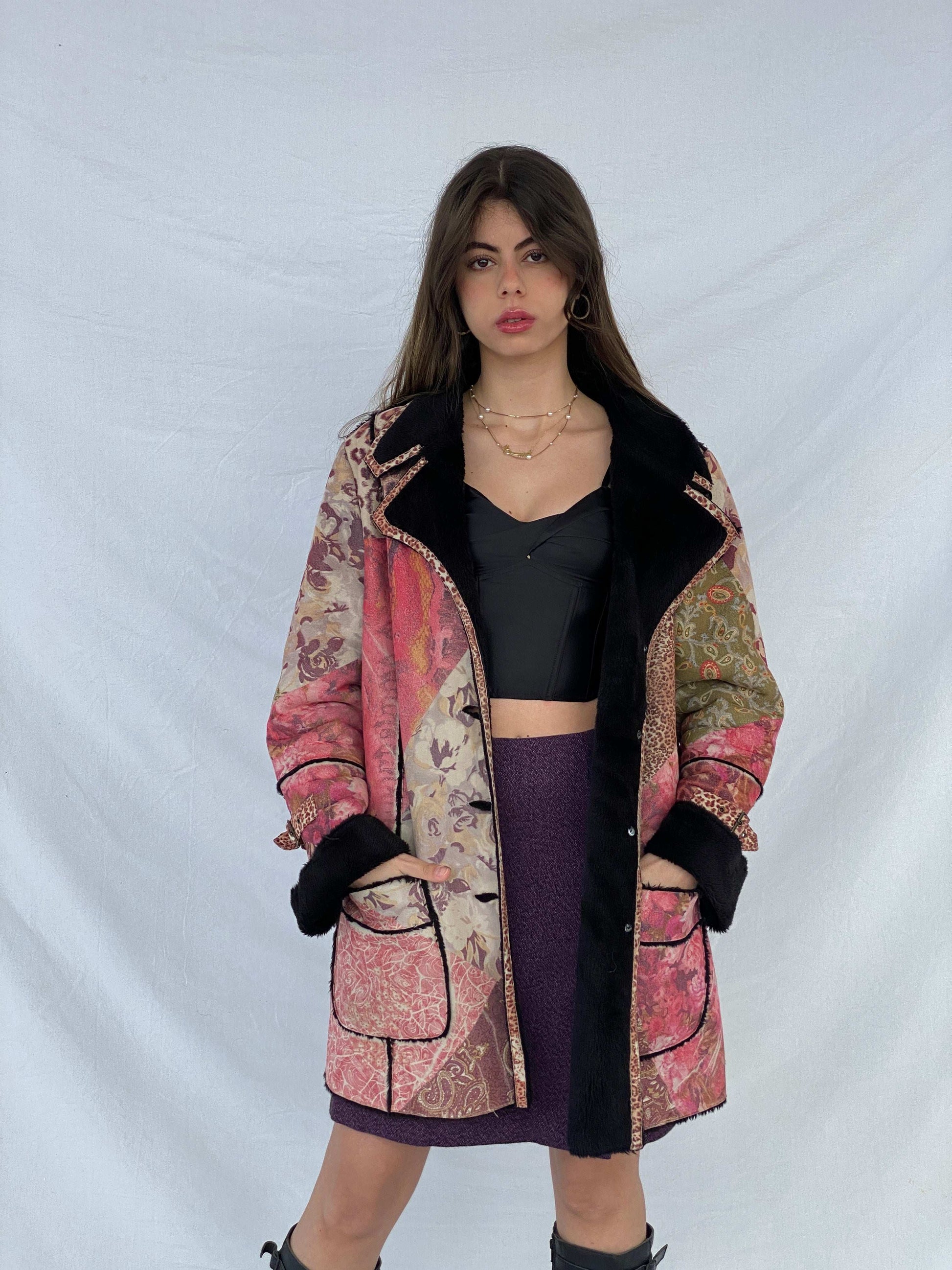 Beautiful Vintage KRISS Sweden Floral Afghan Style Fur-Lined Coat - Size Large - Balagan Vintage Coat 00s, Afghan style, coat, Mira, NEW IN, vintage coat