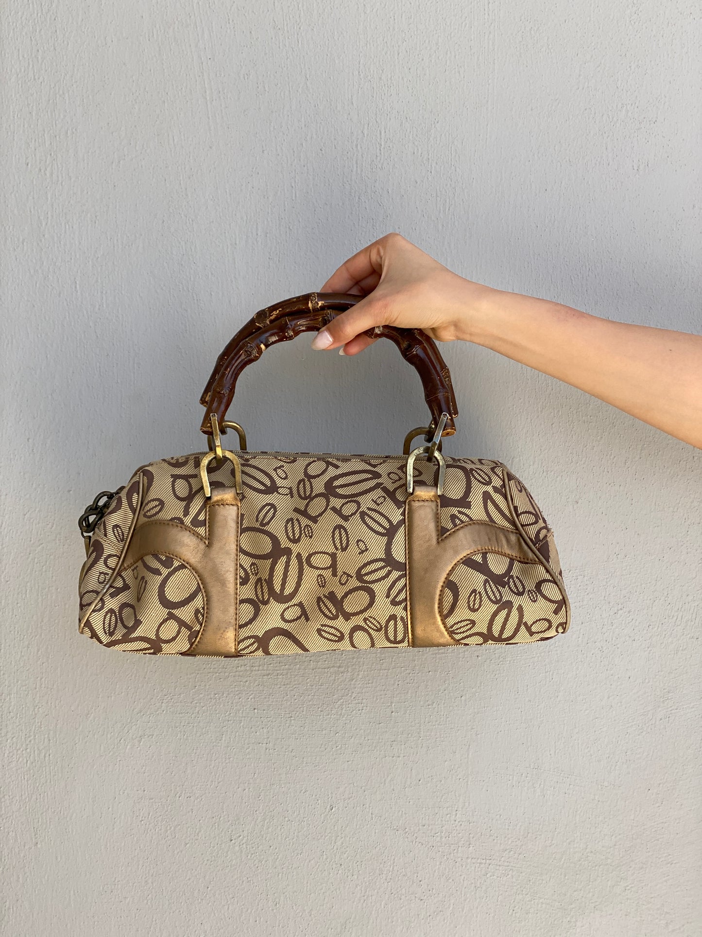 Y2K Bebe Monogram Canvas & Bamboo Handle Bag Beige Brown