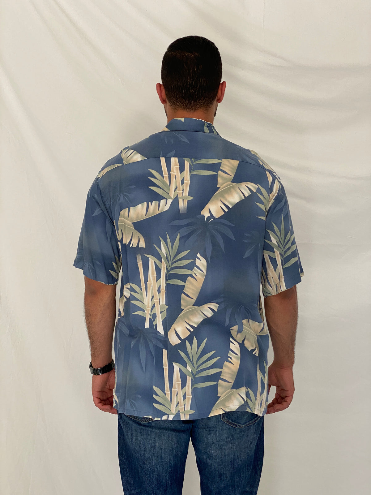 Vintage 90s Pierre Cardin Blue Tropical Rayon Hawaiian Shirt – L Vintage 90s Pierre Cardin Blue Tropical Rayon Hawaiian Shirt – L
