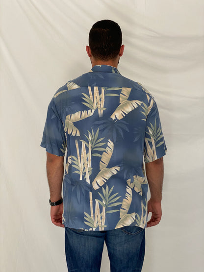 Vintage 90s Pierre Cardin Blue Tropical Rayon Hawaiian Shirt – L
