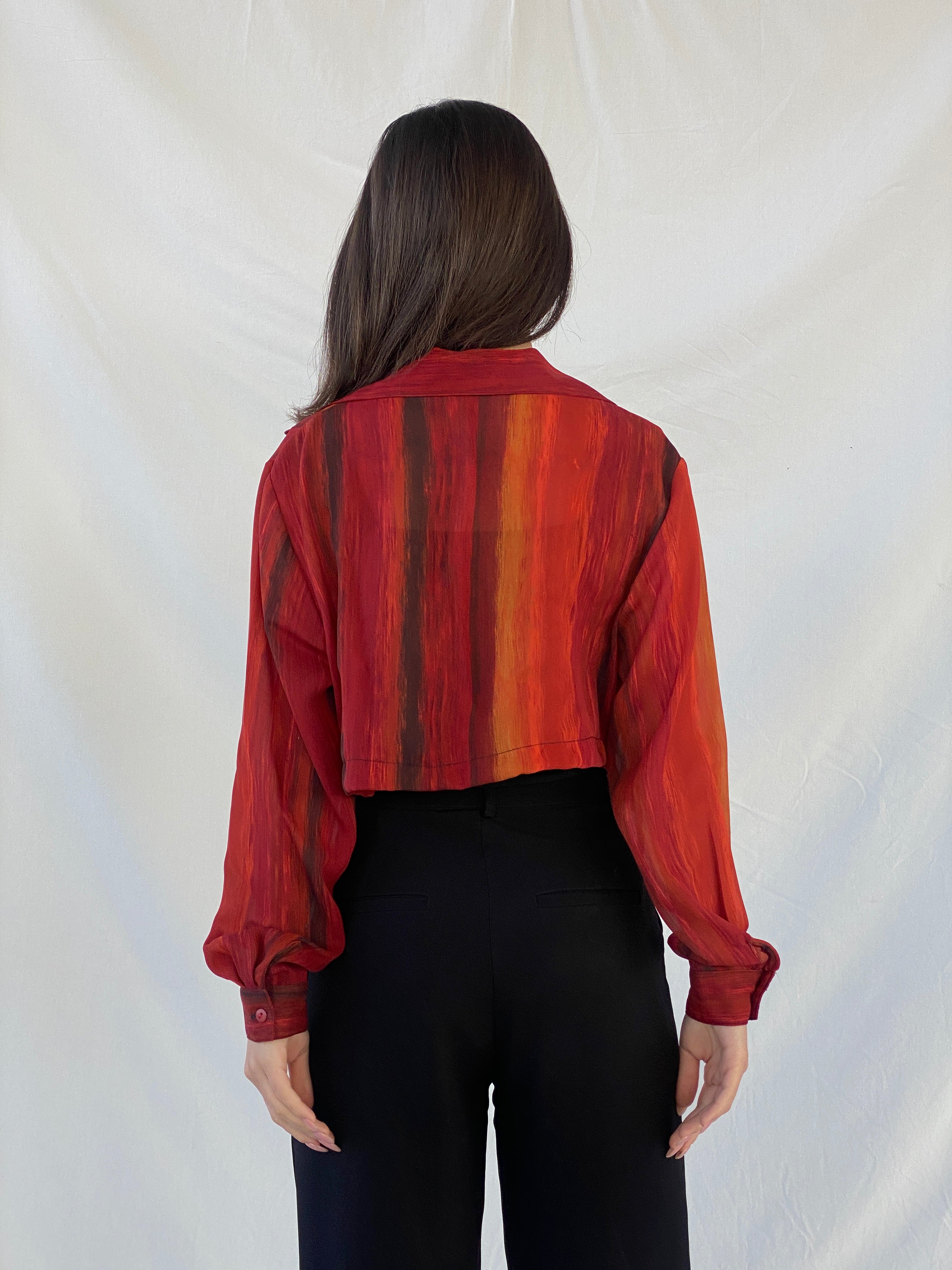 قميص نسائي برتقالي قصير بأكمام كاملة من Vintage Noteations - مقاس M