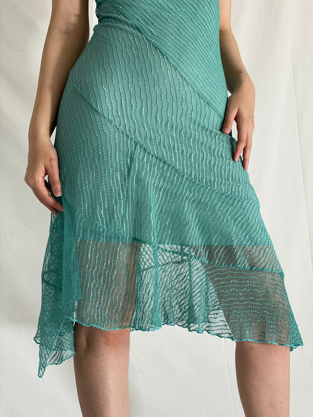 Y2K Cooper St Teal Sheer Mesh Midi Evening Cocktail Party Dress - M