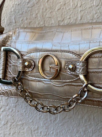 Vintage Y2K Guess Croc-Embossed Taupe Leather Shoulder Bag