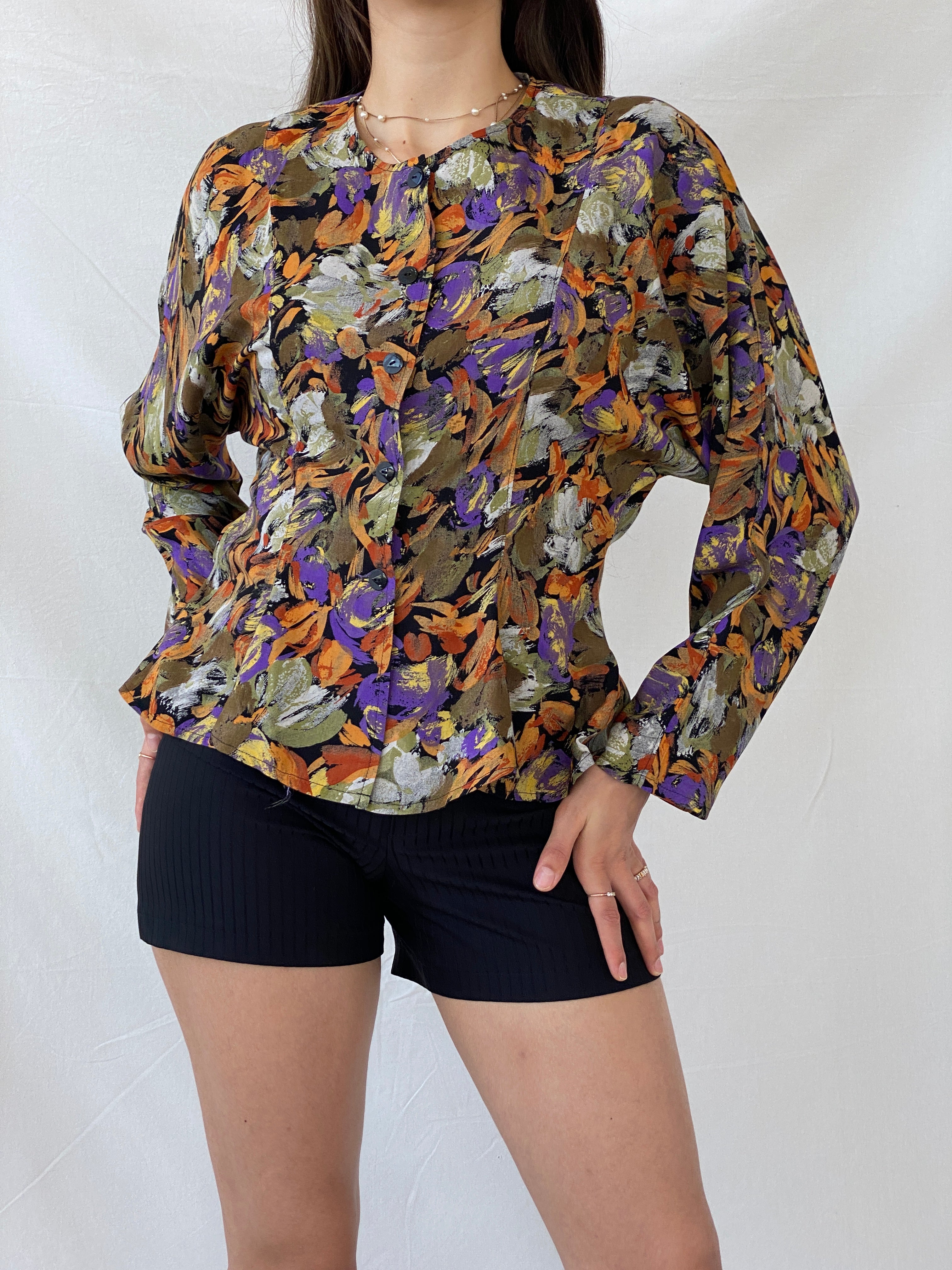 Vintage Handmade Abstract Floral Blouse - M