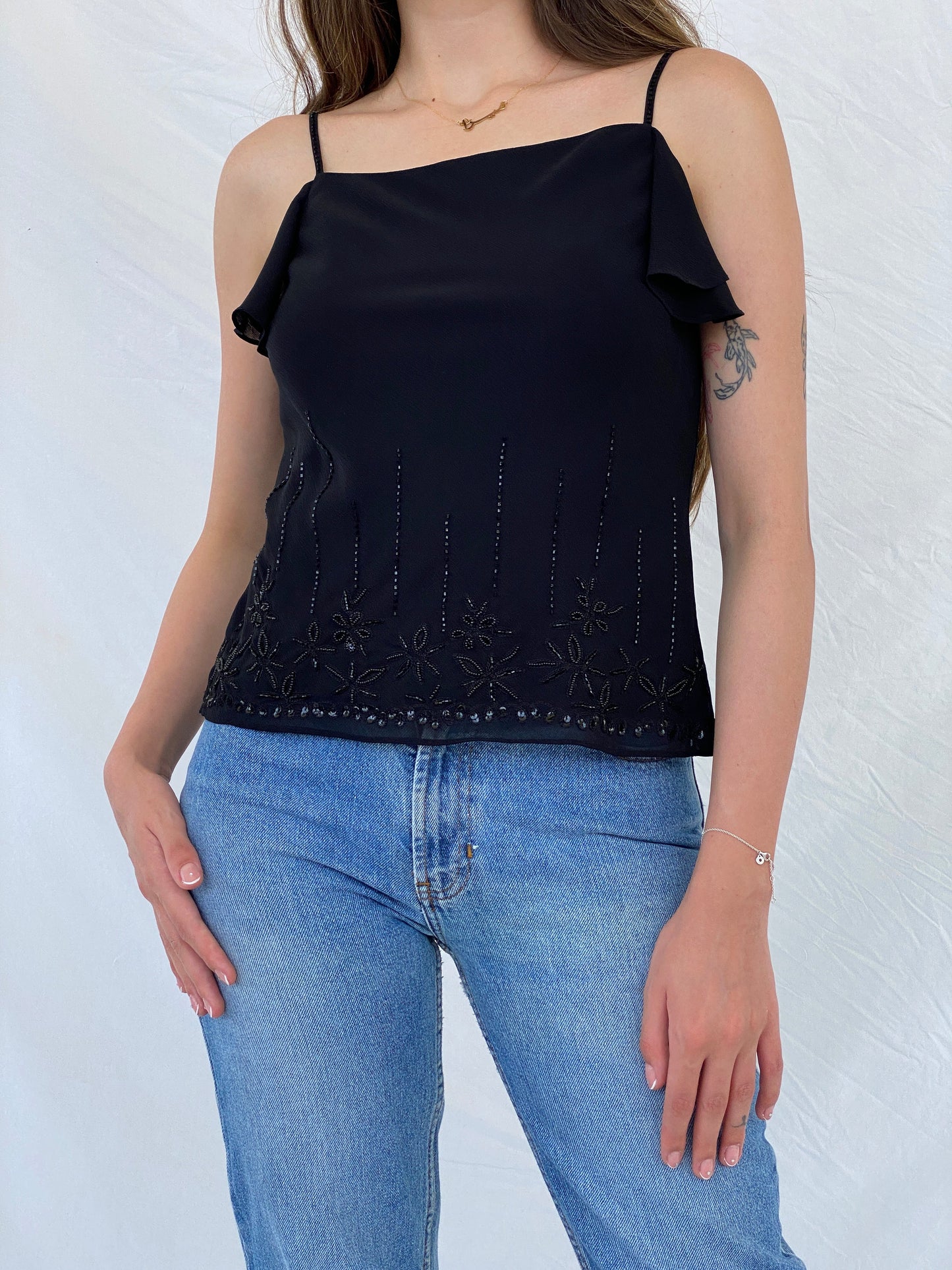 Y2K Spirit Black Beaded Cami Top - M