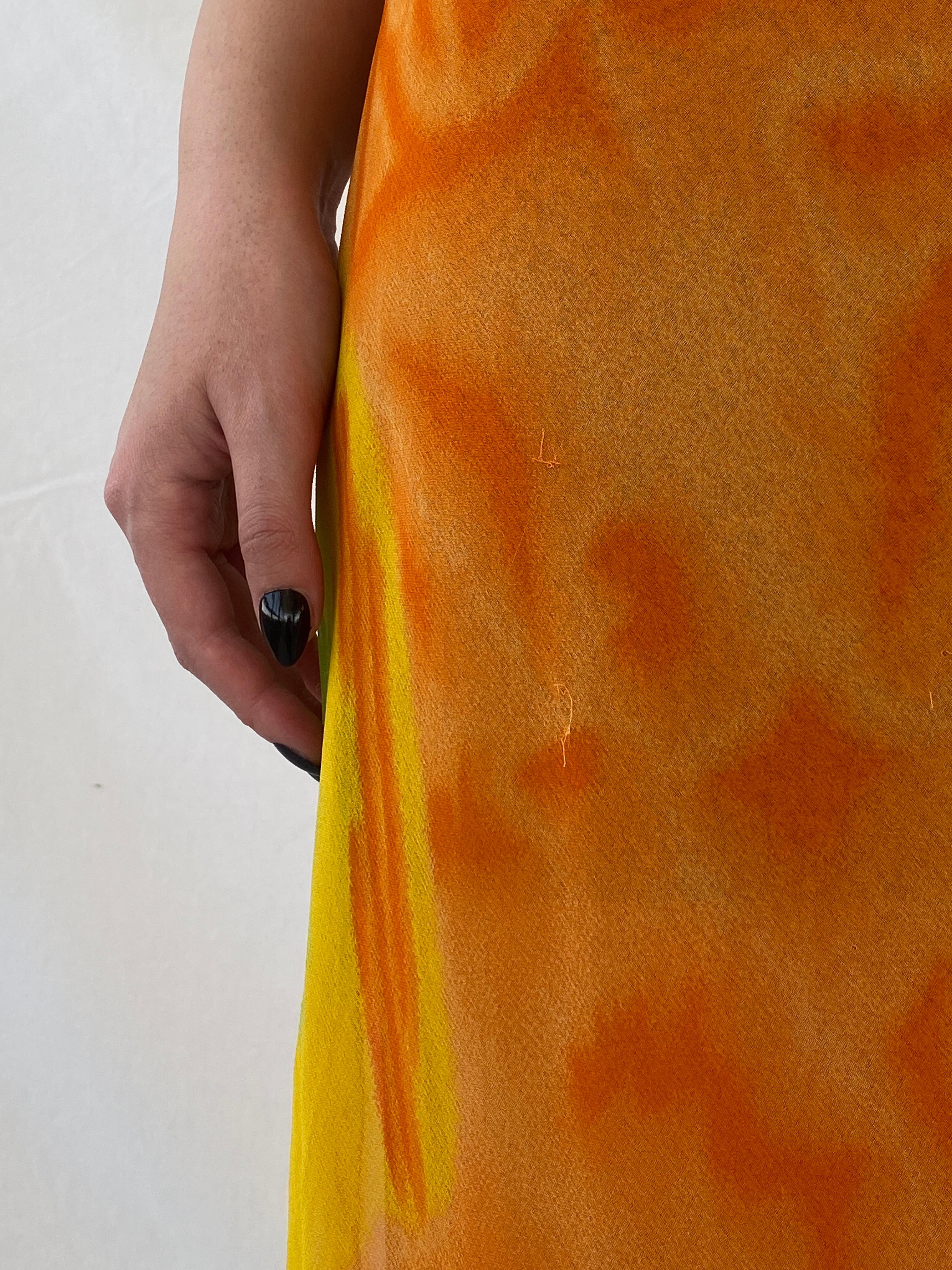 Y2K Chiffon Orange Tie Dye Sheer Maxi Dress - M