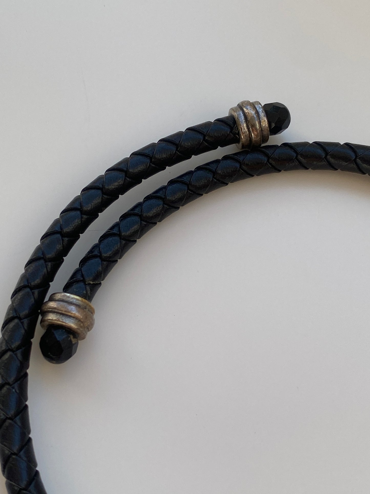 Vintage Chico’s Black Braided Cord Purple Glass Beaded Medallion Choker Necklace
