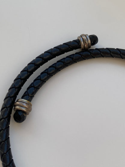 Vintage Chico’s Black Braided Cord Purple Glass Beaded Medallion Choker Necklace