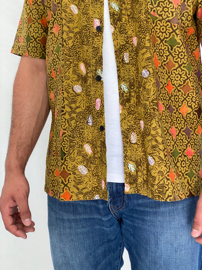 Vintage Fifty Batik Olive Multicolor Batik Print Short Sleeve Shirt – XL