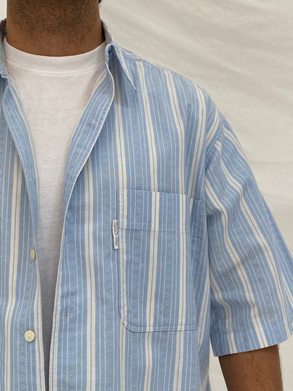 Vintage Levi’s Silver Label Blue Striped Short Sleeve Shirt Oversized 90s Minimal Button Up - L