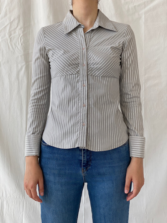 Y2K Vero Moda Gray Full Sleeve  Striped Office Core Shirt - S