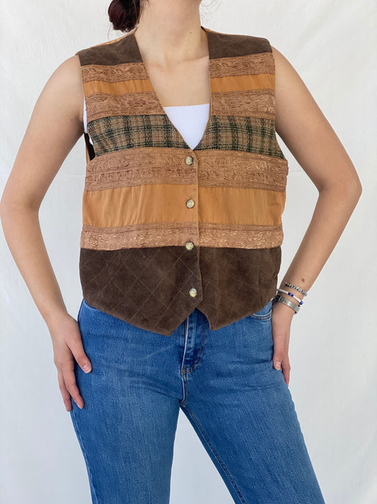 Vintage New Directions Brown Patchwork Cotton Women’s Vest - L