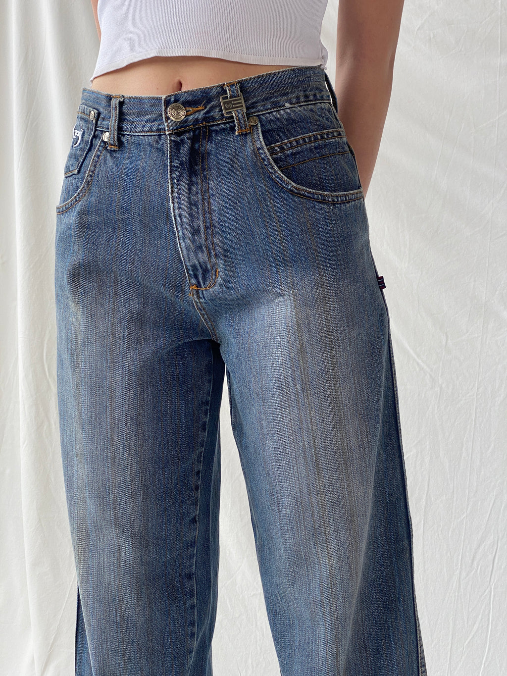 Y2K Phat Farm P Denim Wide Leg Women’s Striped Jeans - 34EUR