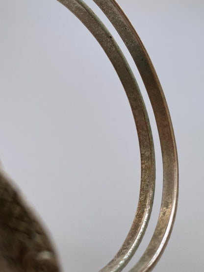 Vintage Silver Tone Double Snake Head Coil Wrap Bracelet Serpent Cuff