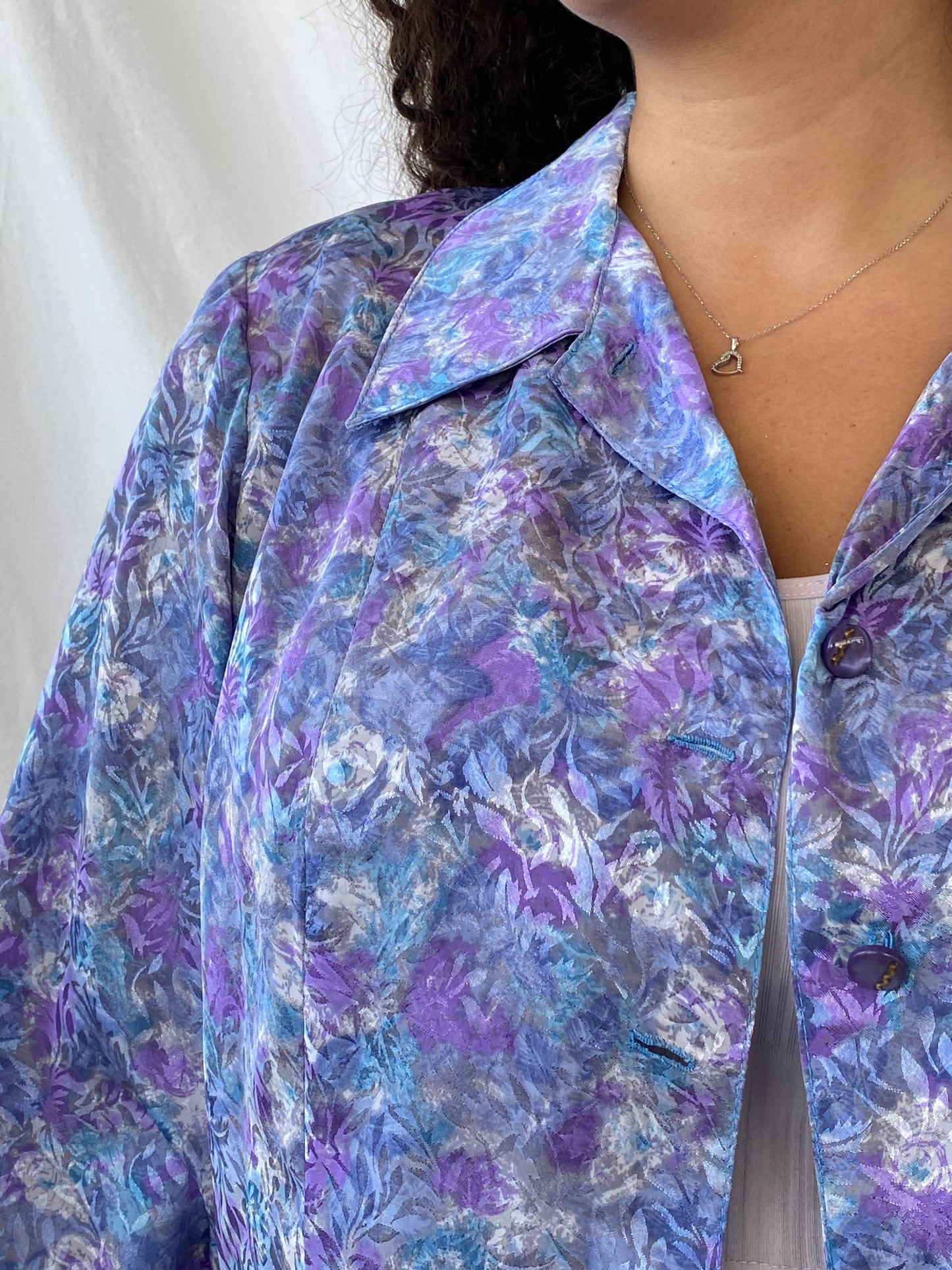 Dreamy Vintage Handmade Blue and Purple Full Sleeve Button Shirt - L