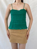 Vintage Wallis Green Ruffle Viscose Cami Top Y2K Party Camisole - L