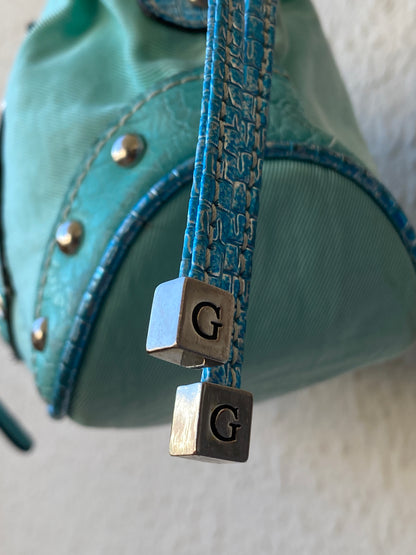 Vintage Y2K Guess Turquoise Satchel Bag with Logo G Hardware & Studded Trim Purse