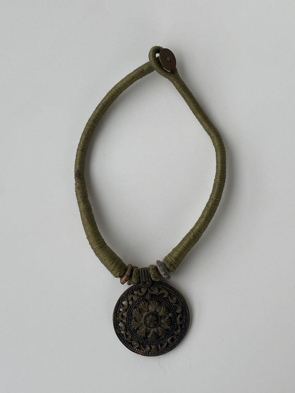 Vintage Brass Shield Pendant Ethnic Chocker Tribal Woven Chocker 1962