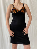 Y2K Cocobis Black Knitted Orange Sequin Spaghetti Strap Fitted Slip Midi Dress - M