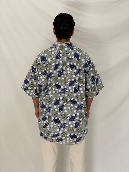 Vintage Guess Abstract Polka Dot Fish Print Blue Cotton Shirt – XL