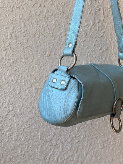 Vintage Stuart Weitzman Metallic Ice Blue Leather Shoulder Bag