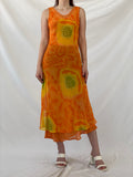 Y2K Chiffon Orange Tie Dye Sheer Maxi Dress - M