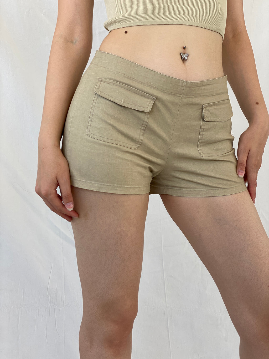 Y2K CK Jeans Calvin Klein Linen Blend Beige Mini Shorts - M