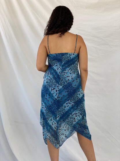 Vintage 00s La Belle Blue Midi Sundress With A Fairy Hem - L