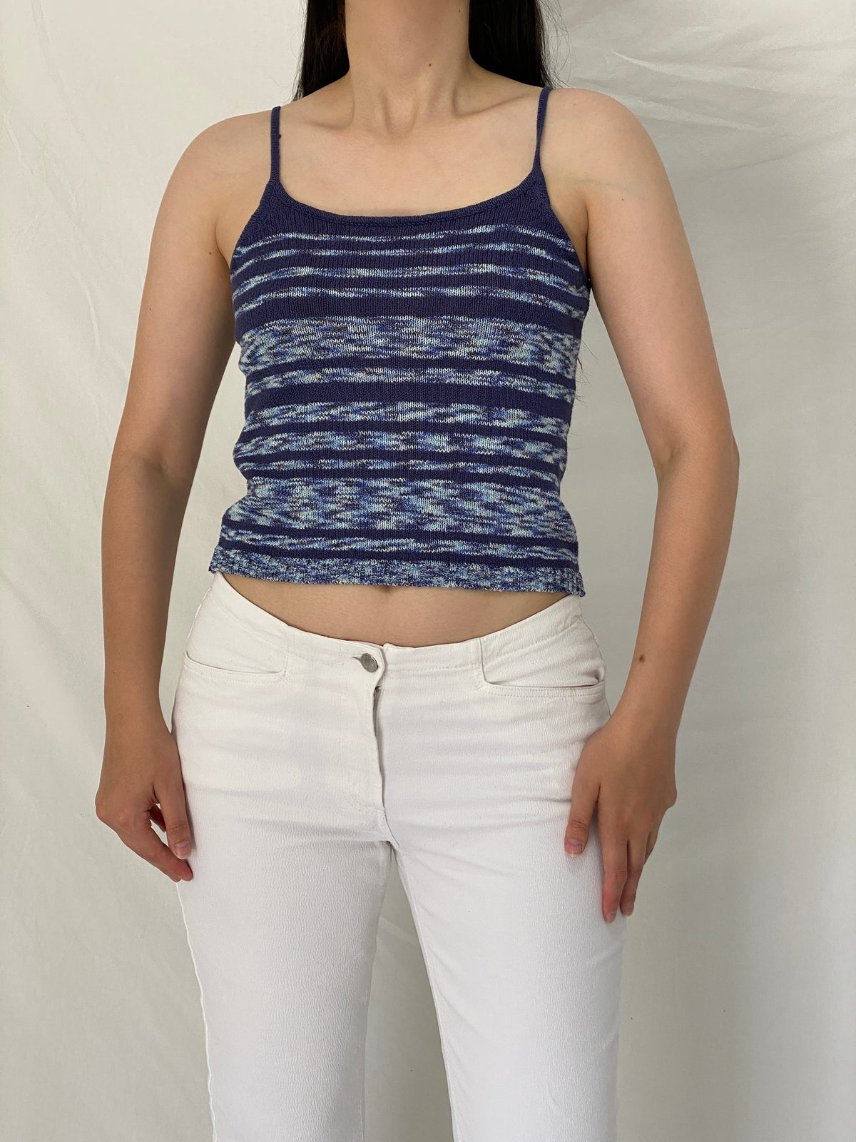 Vintage Y2K Mixin Blue Marled Knit Striped Cami Tank Top – S Vintage Y2K Mixin Blue Marled Knit Striped Cami Tank Top – S