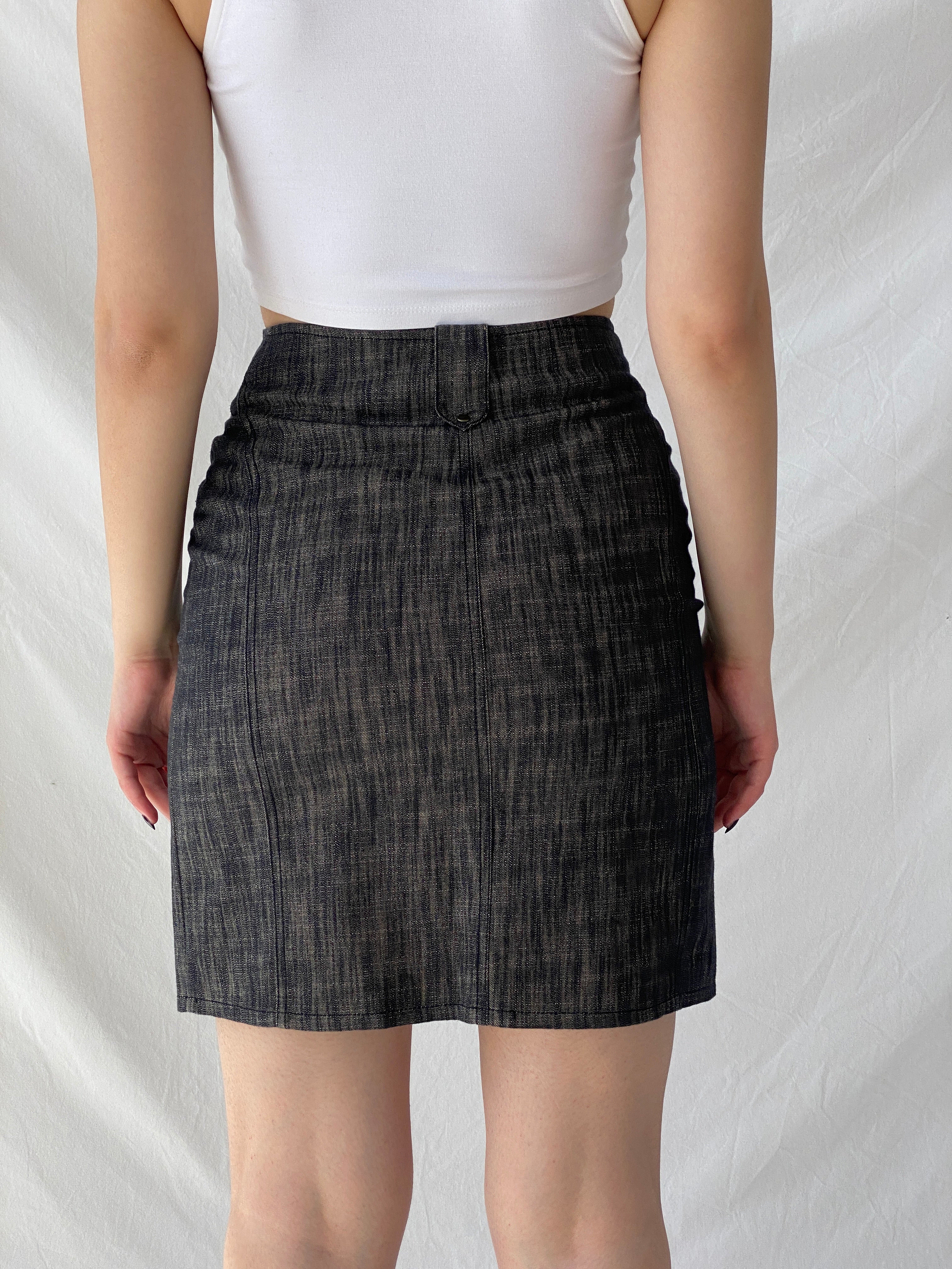 Vintage Jacqueline Riu Black Crystal-Cut Denim Mini Skirt - S