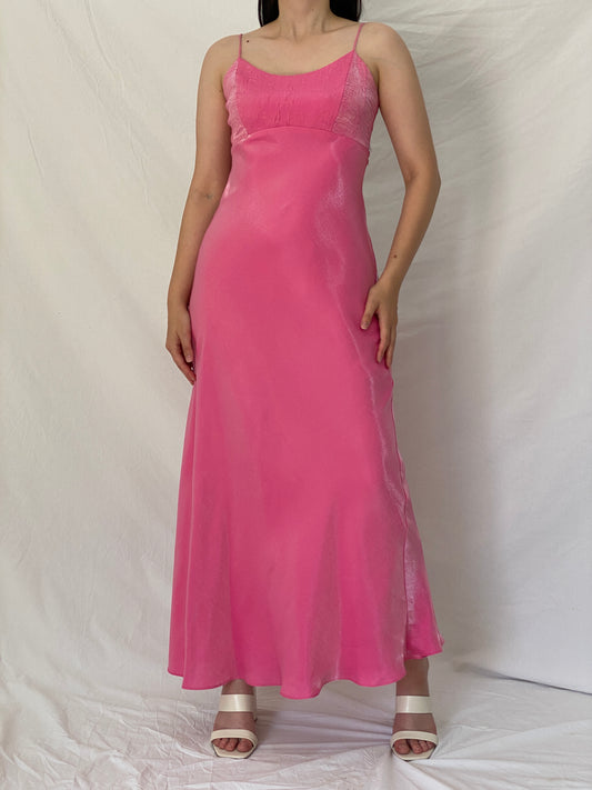 Vintage Y2K Chelsea Nites Pink Satin Prom Maxi Dress – M