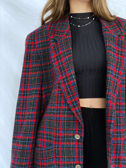 Vintage Oversized Red Plaid Blazer - Balagan Vintage Blazer 90s, blazer, Mira, plaid blazer, winter