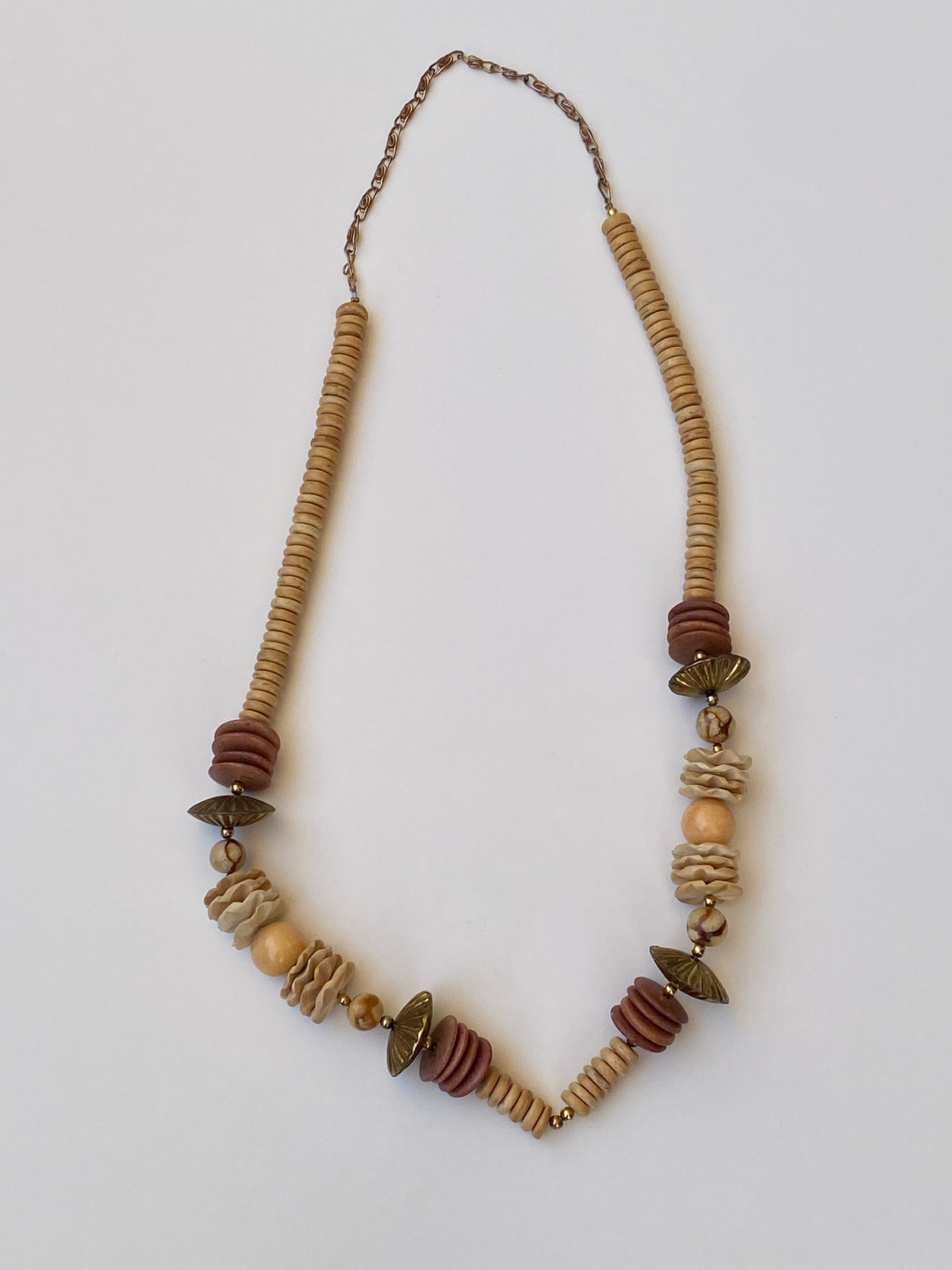 Vintage Earth Tone Beaded Statement Necklace Boho Wooden & Stone Inspired Collar Necklace Vintage Earth Tone Beaded Statement Necklace Boho Wooden & Stone Inspired Collar Necklace