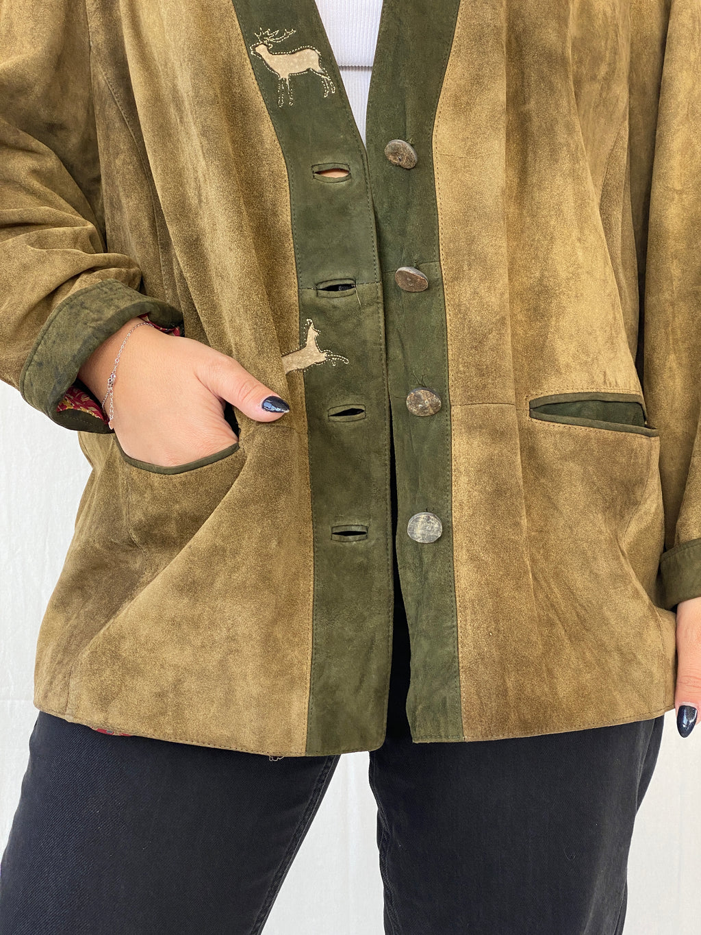 Vintage 70s Meindl Olive Green Suede Leather Jacket - L