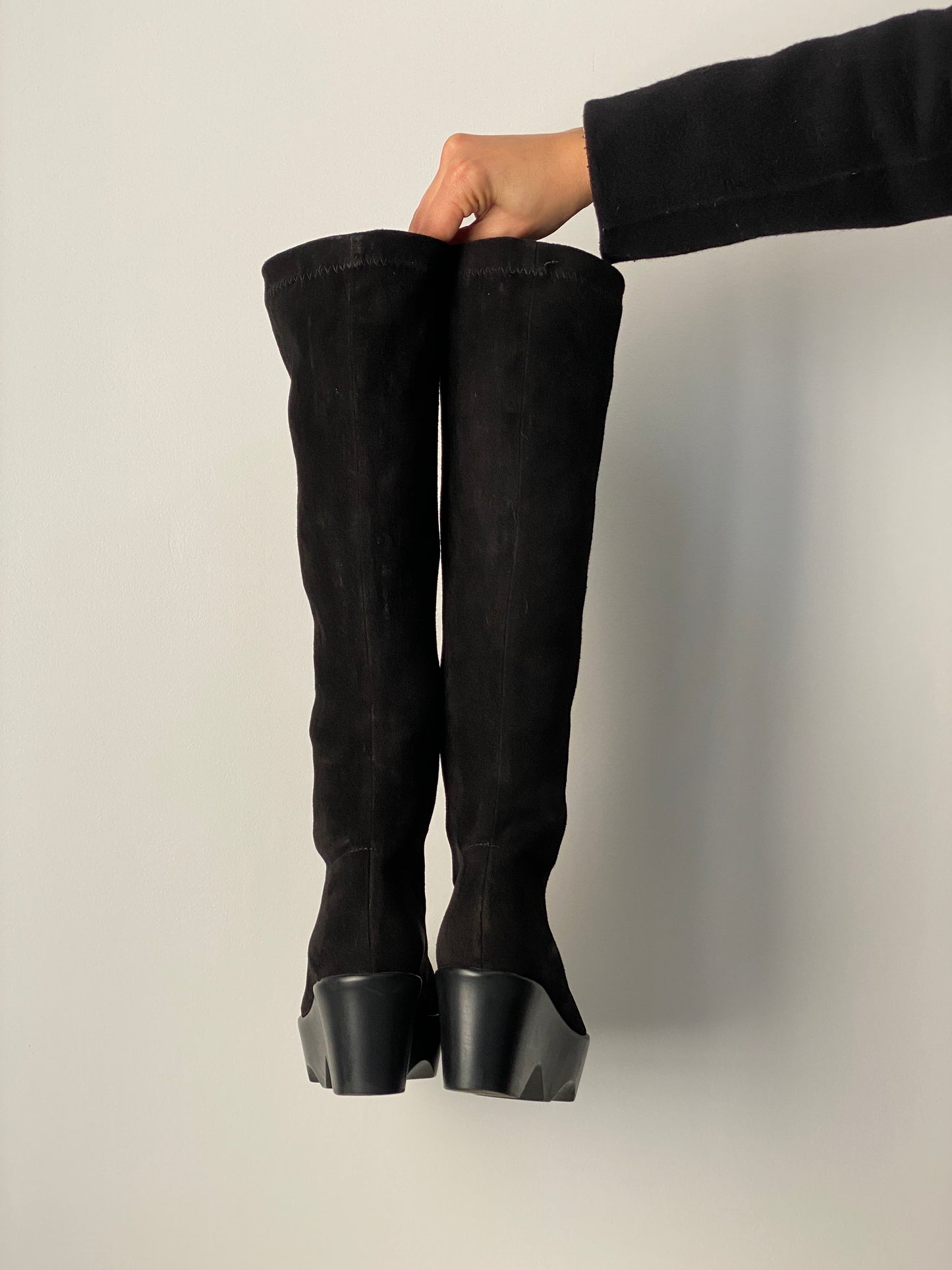 Vintage Robert Clergerie Black Stretch Knee-High Platform Boots - EU 37